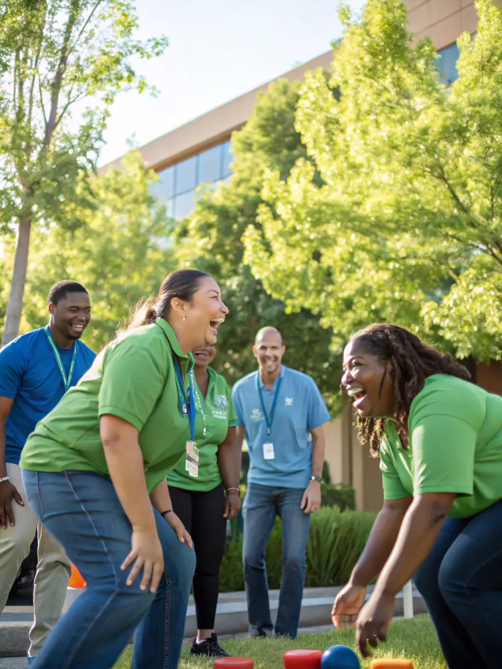 A diverse group of Indian professionals participating in a team-building exercise outdoors, emphasizing collaboration and communication.